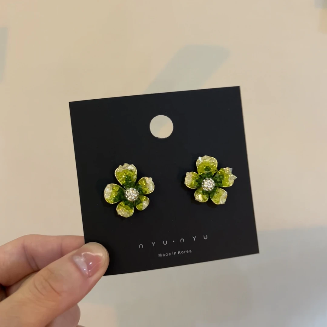 925银合成锆石耳饰 CHANGE x 森系蝴蝶花 小清新高级感 特 E504