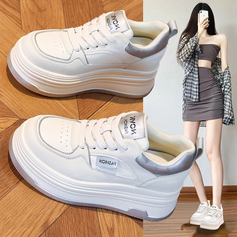 2025春季新款小白鞋女真皮休闲板鞋女外穿厚底韩版百搭运动女鞋潮
