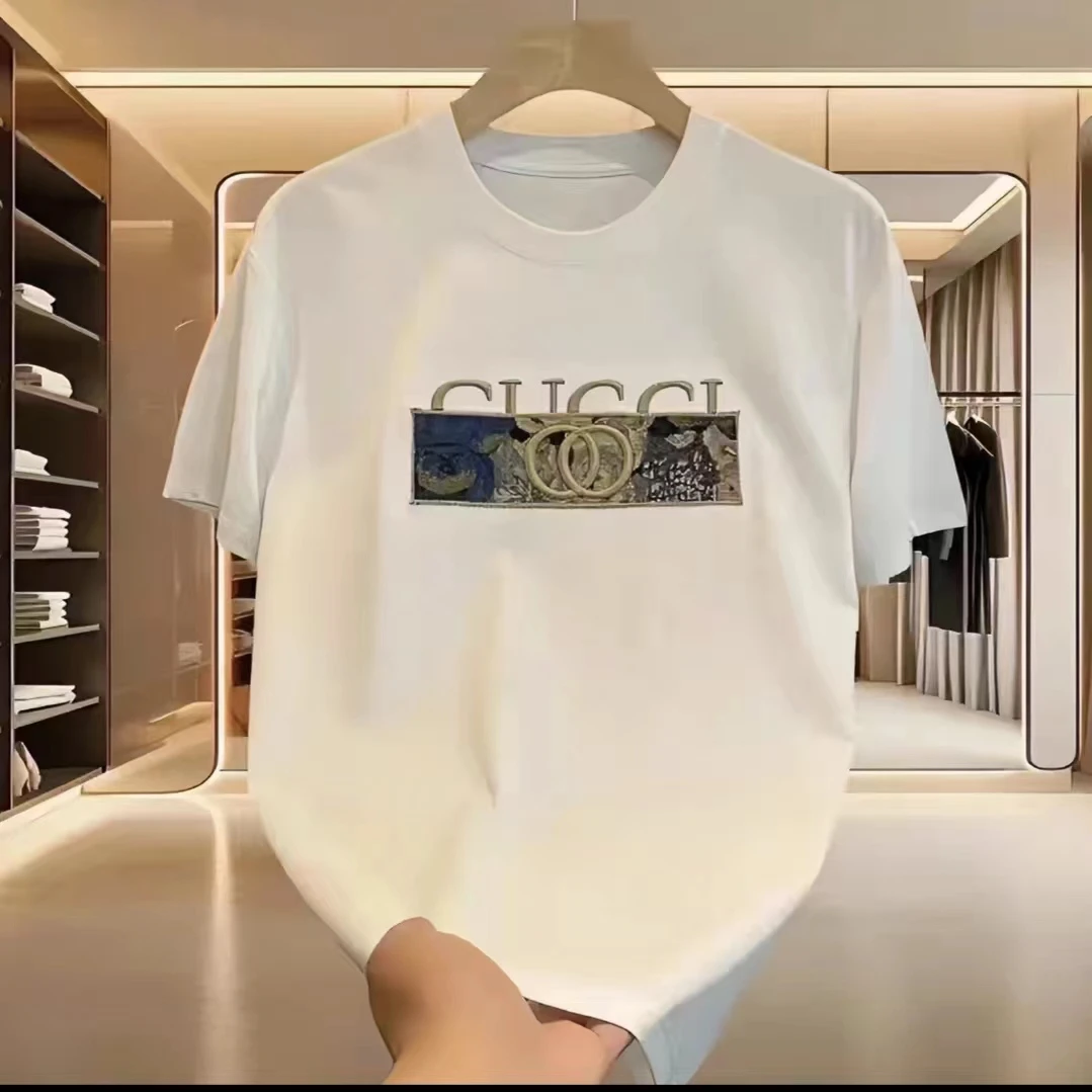 百搭圆领短袖 民族风男士男款白色夏季半袖宽松印花纯棉时尚休闲