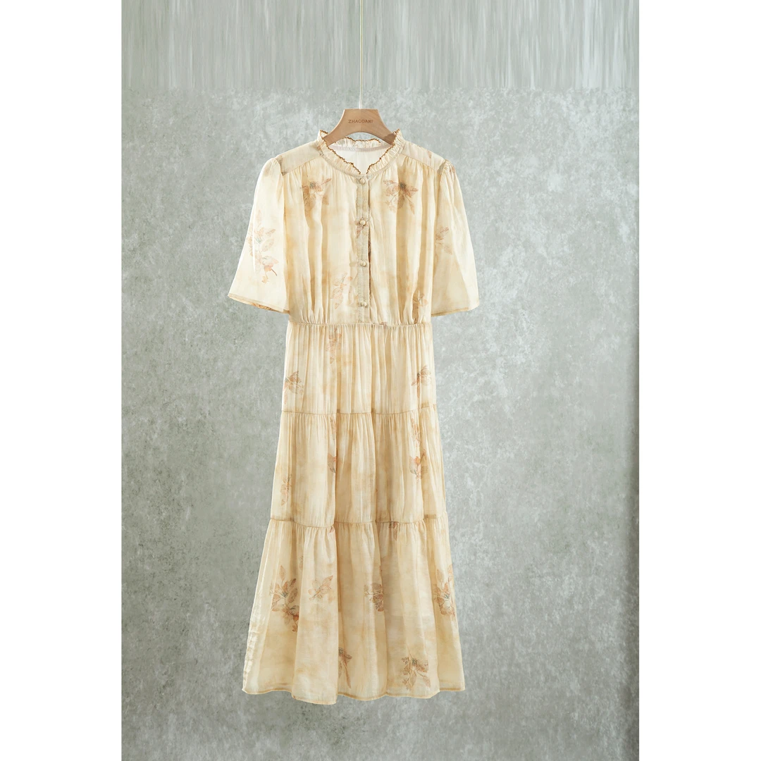 【赵大喜】现货！天仙裙短袖版｜时尚木耳边抽褶蛋糕裙天丝连衣裙