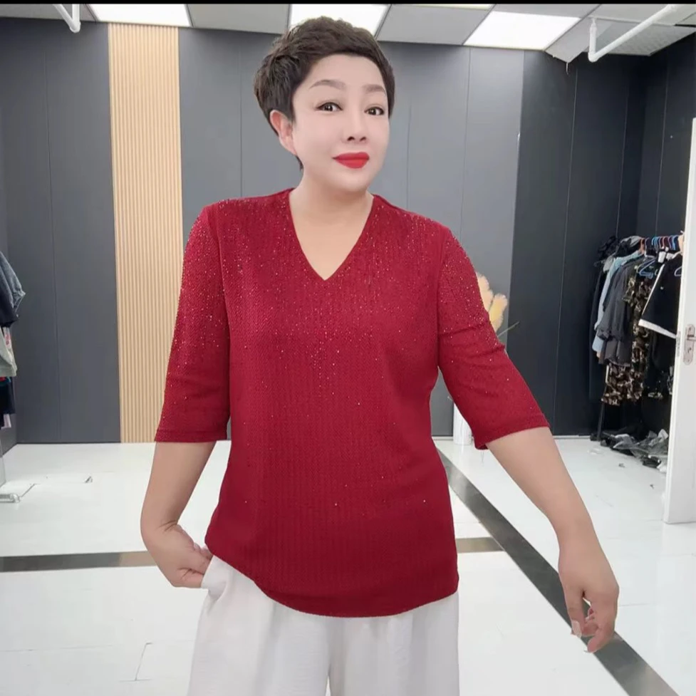 常规款短袖镶钻显瘦烫钻中袖长袖洋气打底衫初恋风气质网红-2967