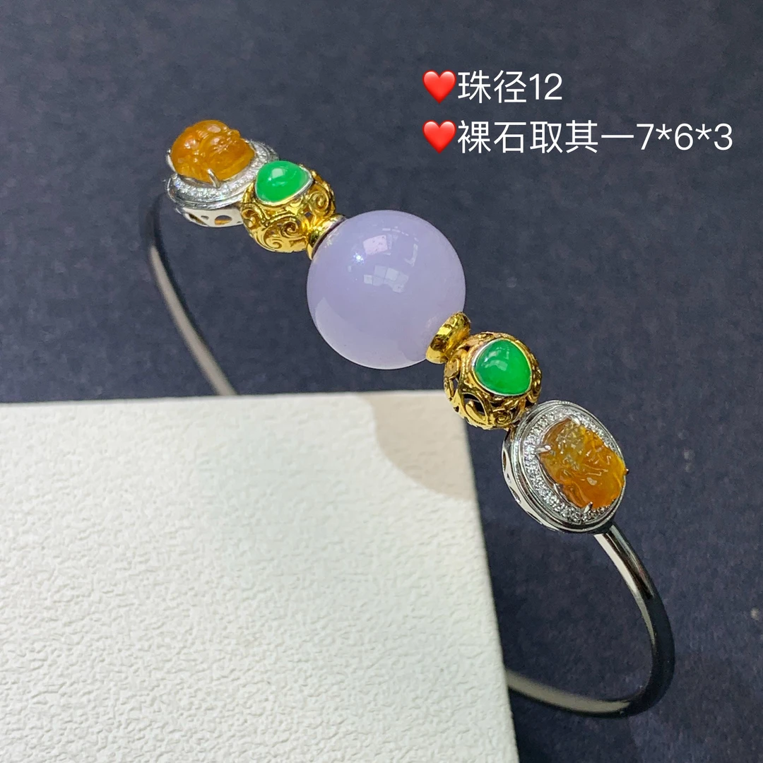 新品推荐·18k金冰种紫珠蛋面貔貅翡翠玉石缅A手镯轻奢气质