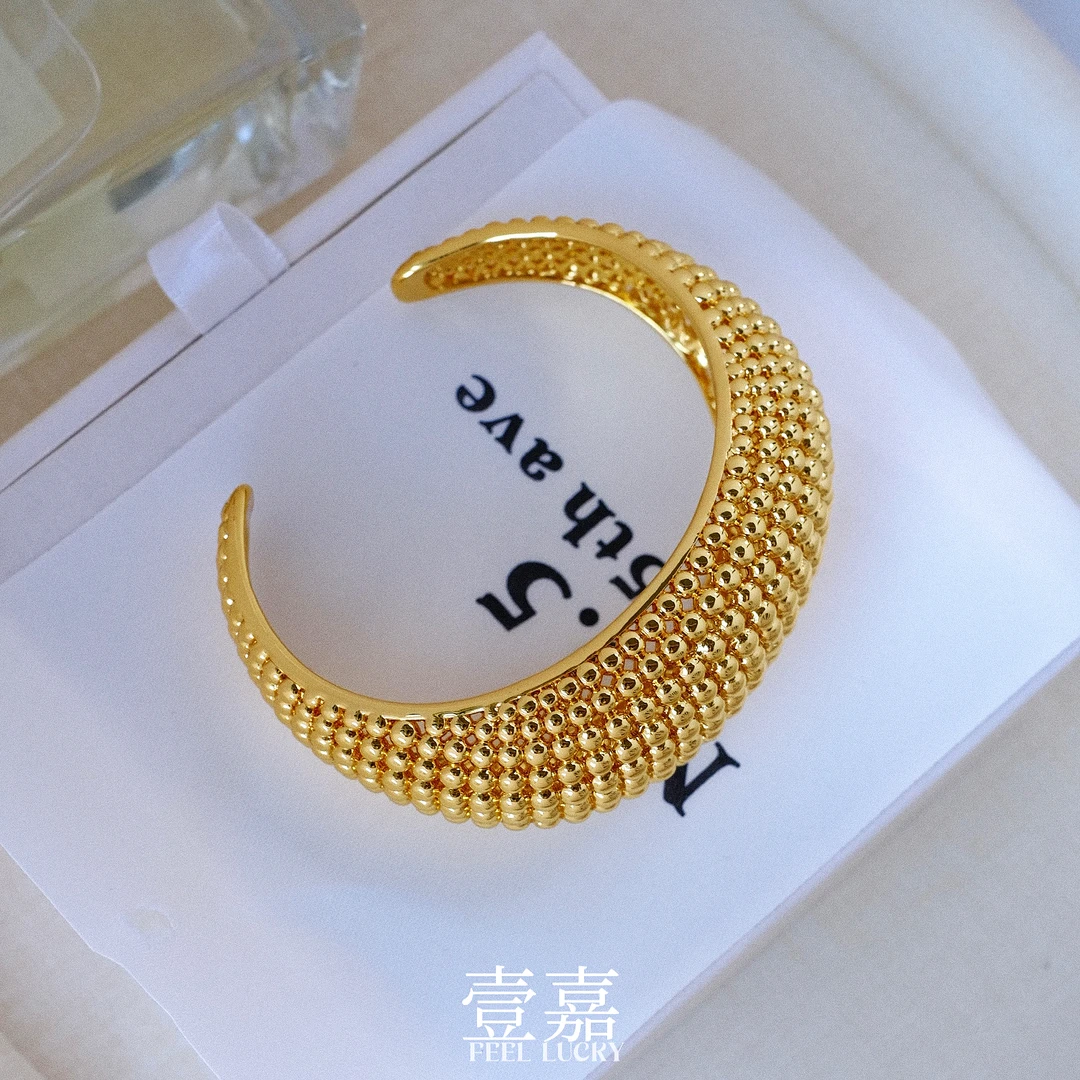 黄铜手镯 壹嘉黄铜手镯法式小众轻奢复古欧美重工豆豆手镯YJ153