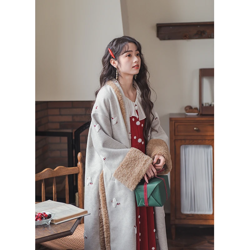 南风谷【岁暖】新年战袍拼接羊毛大衣复古中国风毛呢外套女秋冬款