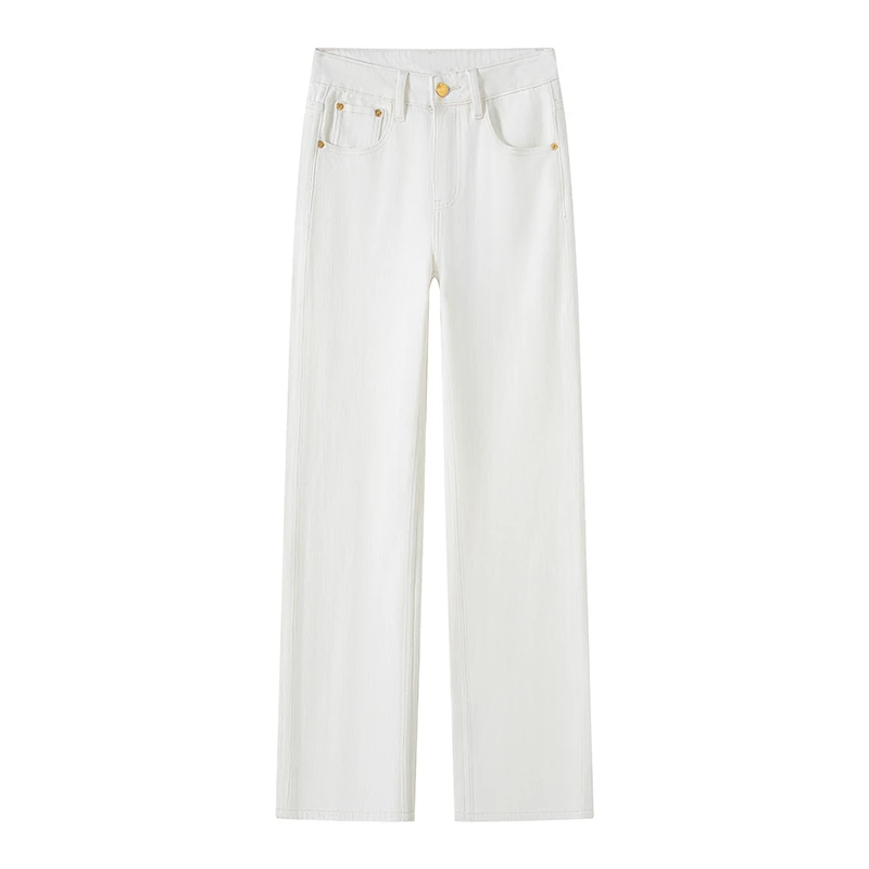 春夏阔腿牛仔裤女高腰宽松垂坠感直筒2025新款白色显瘦窄版老爹裤