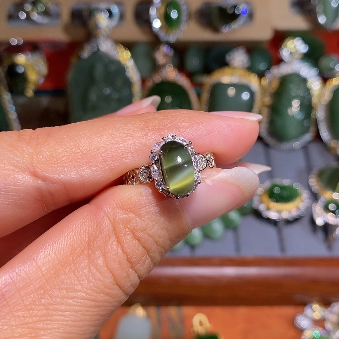 和田玉（碧玉）银S925镶嵌戒指