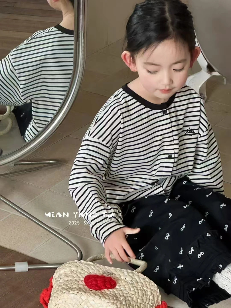 【棉布款】2510上衣 女童洋气百搭款 条纹开衫