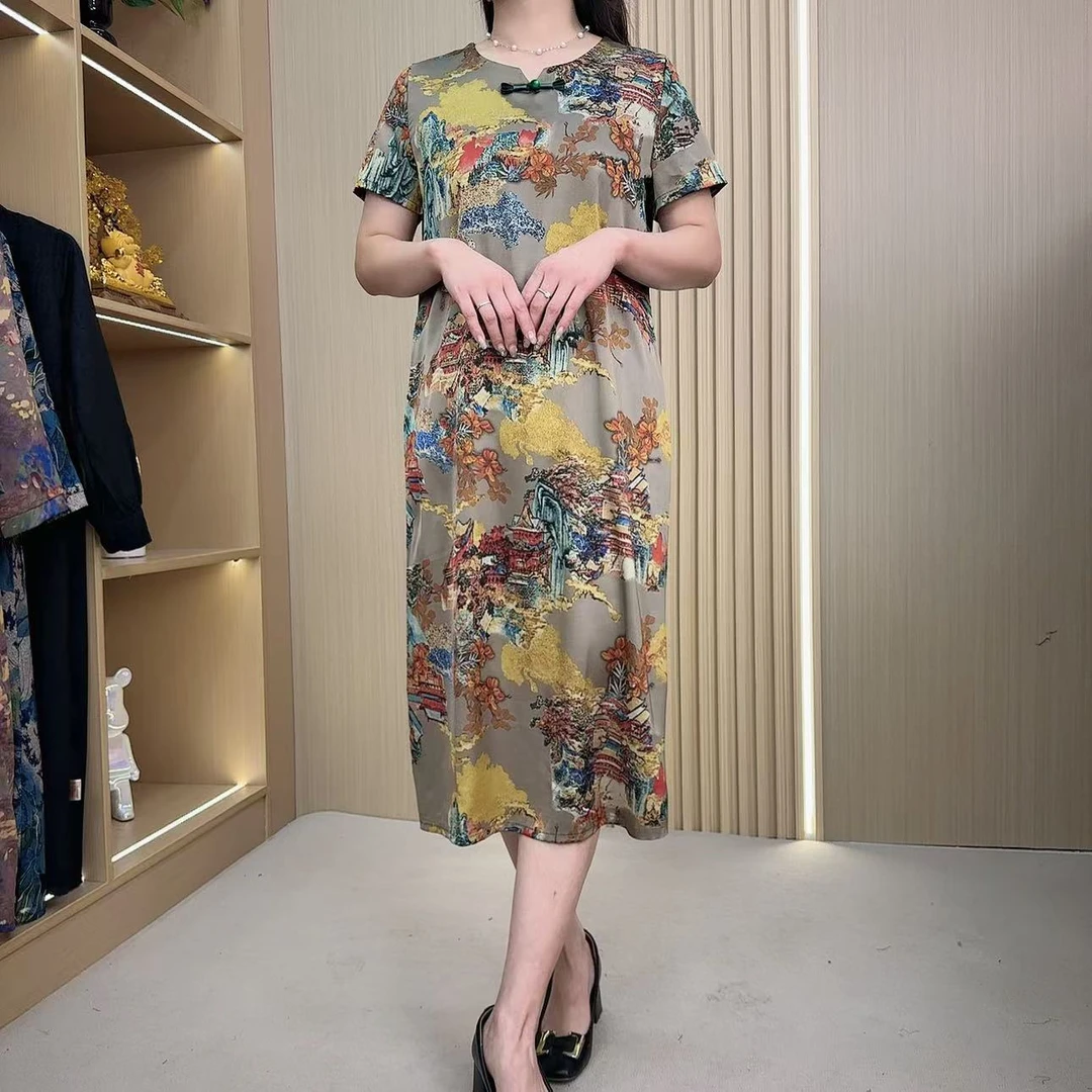 101-111国风新款贵气妈妈装遮肚子显瘦时尚连衣