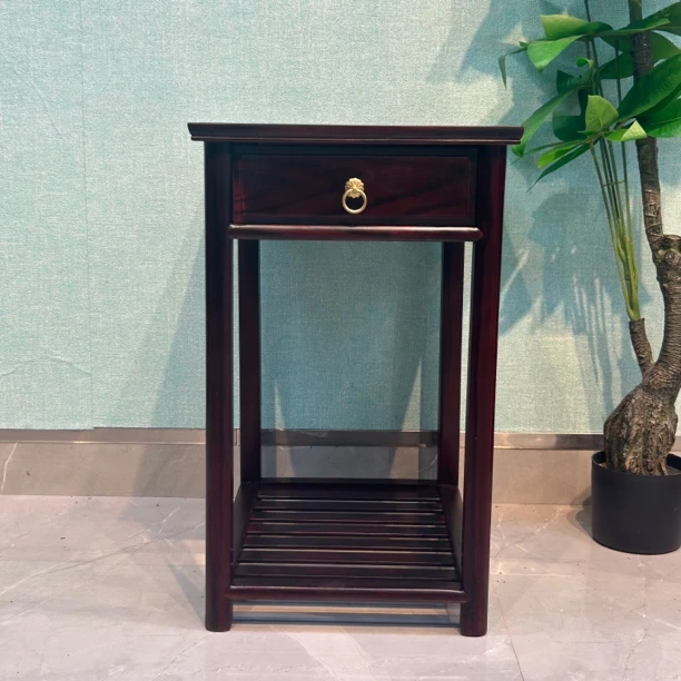 50-39-63茂芽红木黑酸枝小茶几带抽屉古典中式榫卯原木实木茶边几