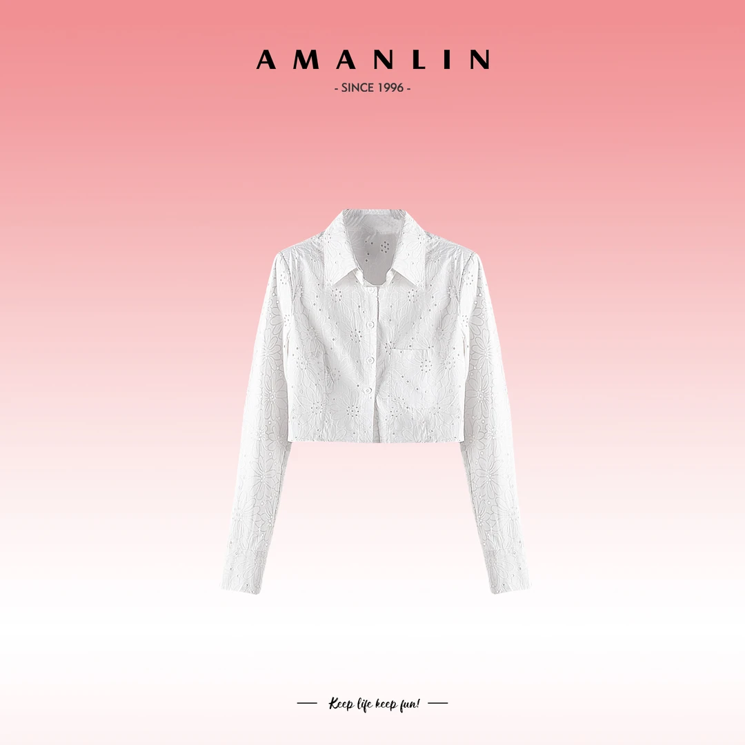 AMANLIN/阿谩琳【海盐白沙】高级感印花欧若风衬衫长袖上衣F595523
