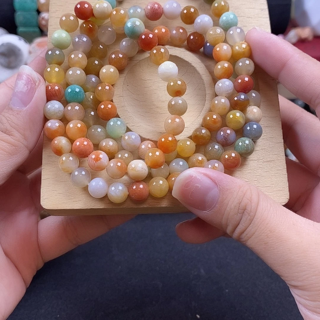 硅化珊瑚（珊瑚玉）未镶嵌珊瑚玉串108颗彩冰 2