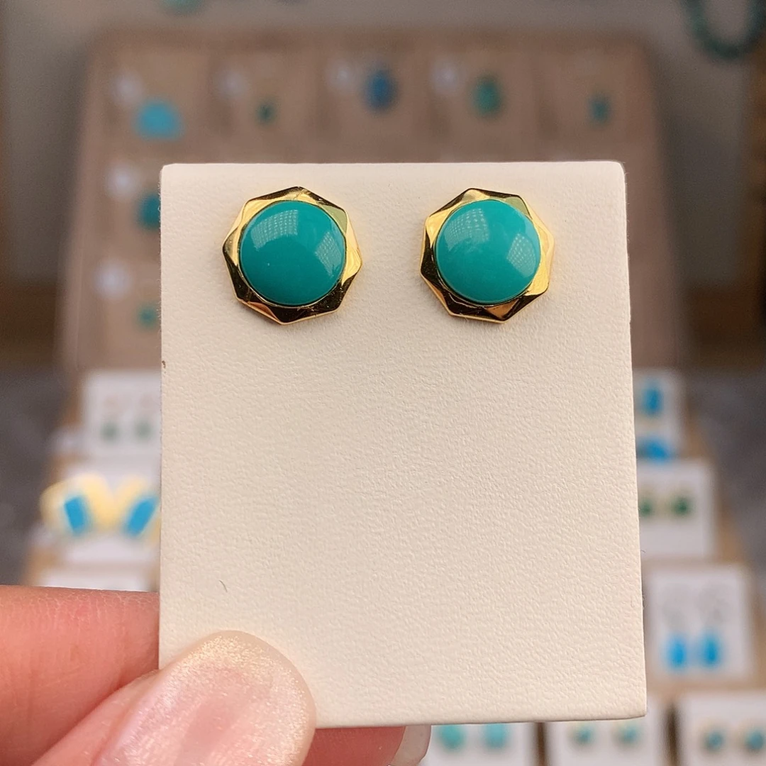 绿松石银S925镶嵌耳饰