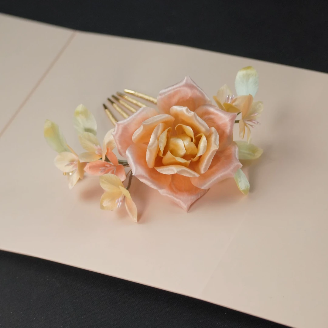 粉温柔 插梳 非遗绒花南京绒花国风手工艺品