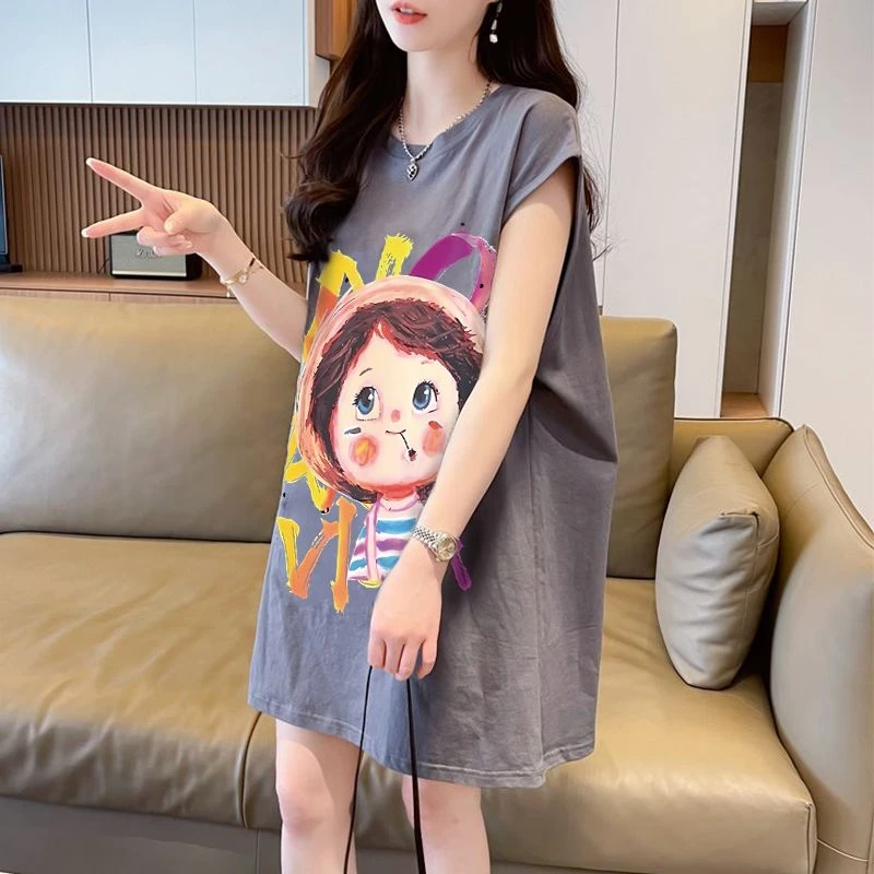 纯棉遮屁股欧货大码宽松无袖背心女中长新爆款100-300斤胖MM上衣