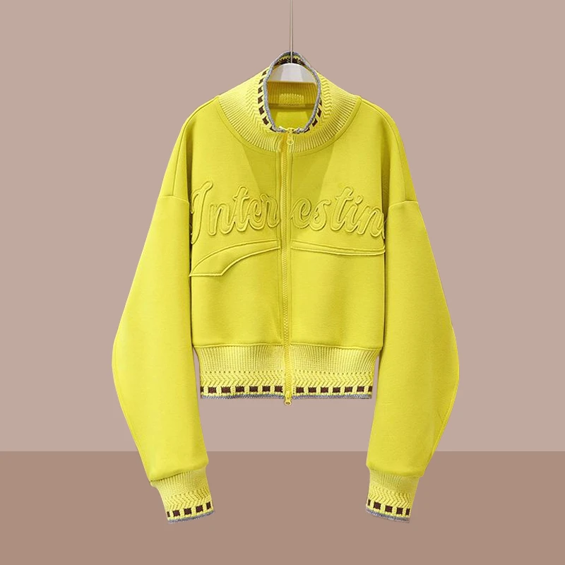 2025年秋冬季新款设计感穿搭字母贴布绣时尚潮流百搭立领纯色外套