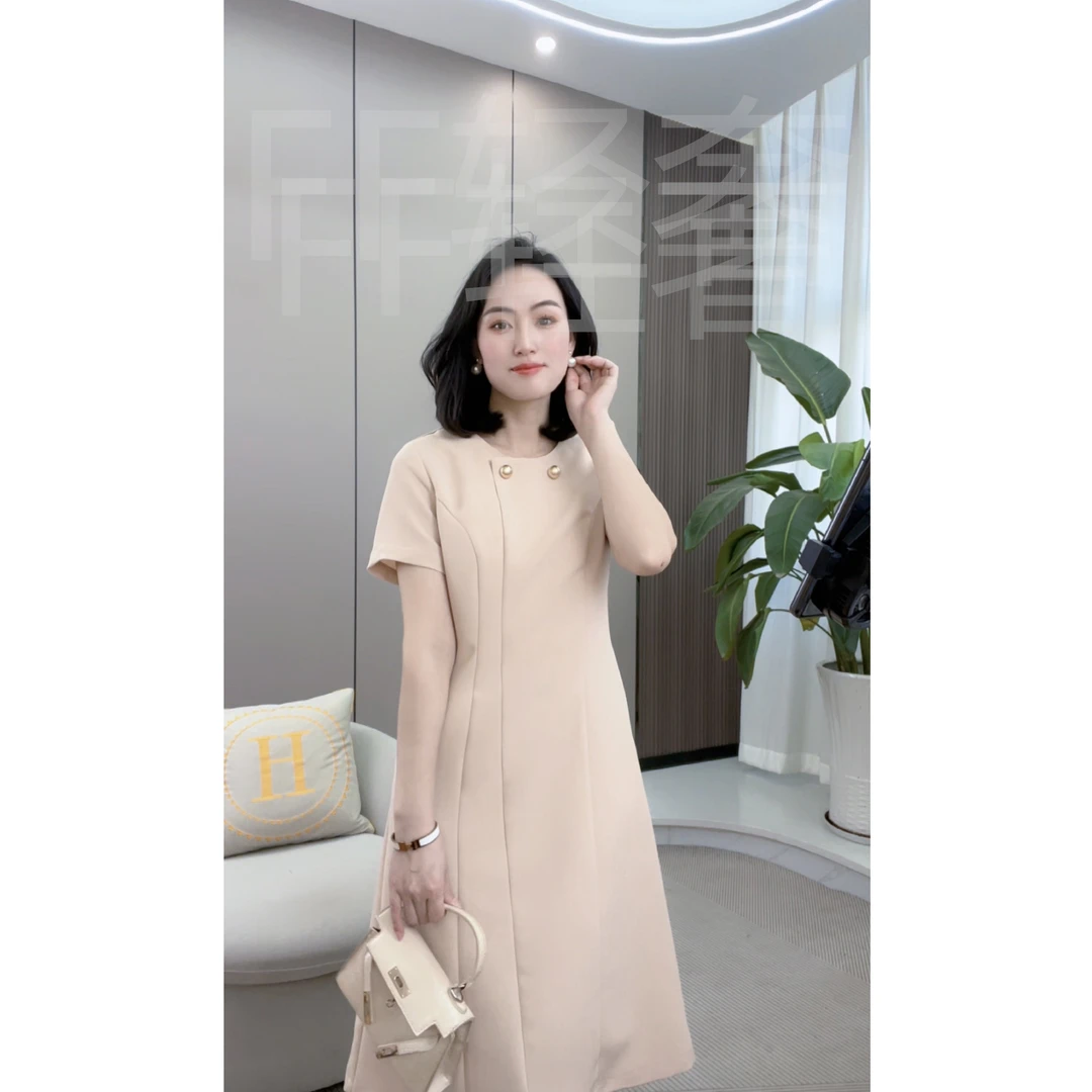 【FF-轻奢】新款女装时尚气质夏季透气单层卡其长款连衣裙LW25016#