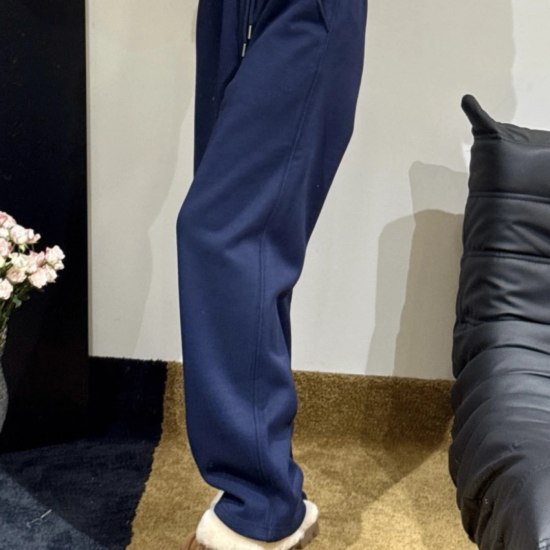 秋冬新款高腰显瘦加绒阔腿休闲女裤