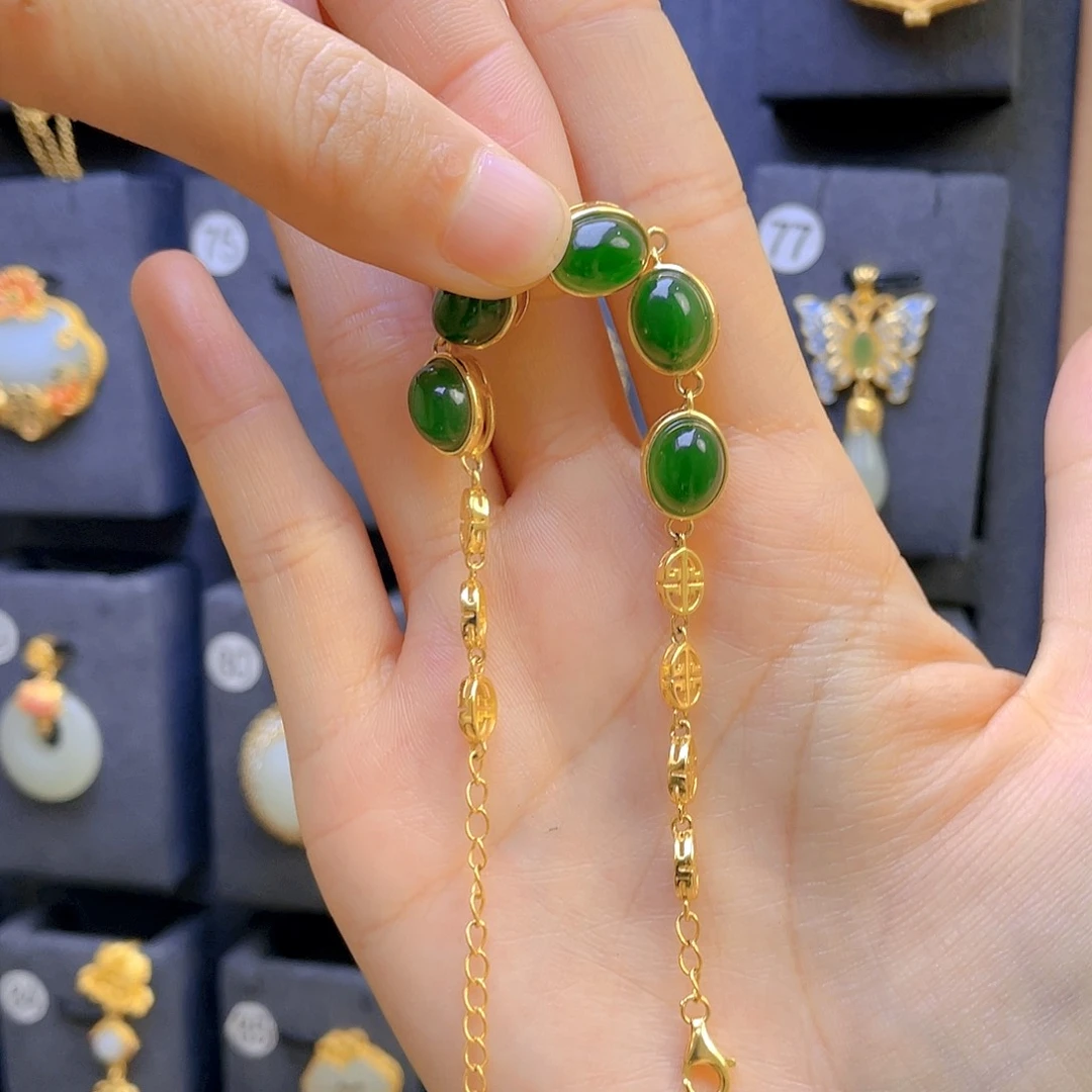 和田玉手链银S925镀金镶嵌