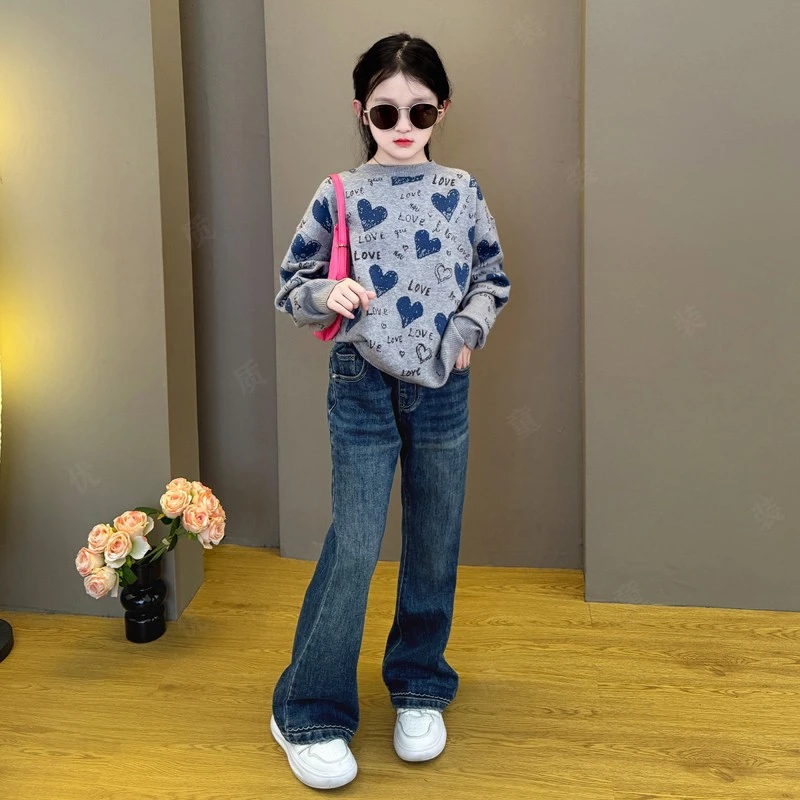 巴拉巴拉男孩女孩女童套装2025新款儿童喇叭牛仔裤春秋装女孩洋气