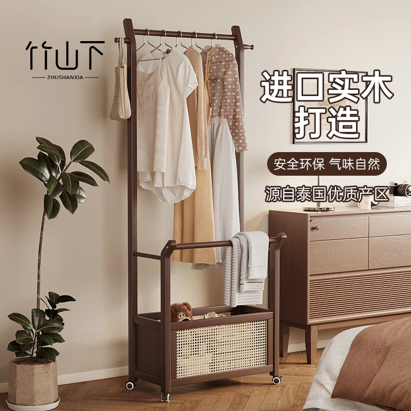 简易挂衣架落地家用卧室实木衣帽架可移动多功能室内专用衣服架子