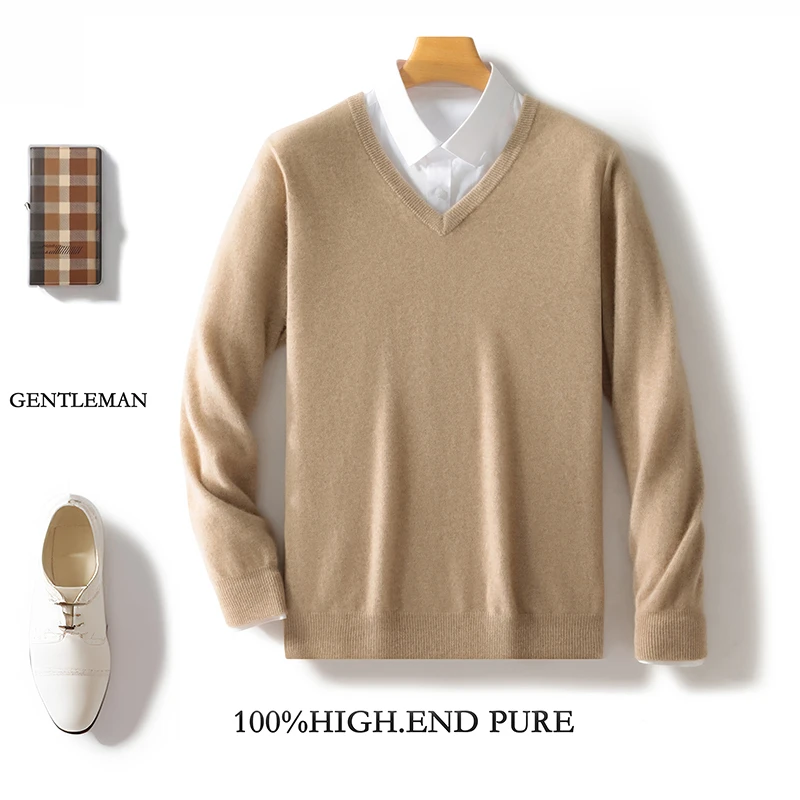 加倍御寒~秋冬新款男V领休闲宽松百搭纯100羊毛衫