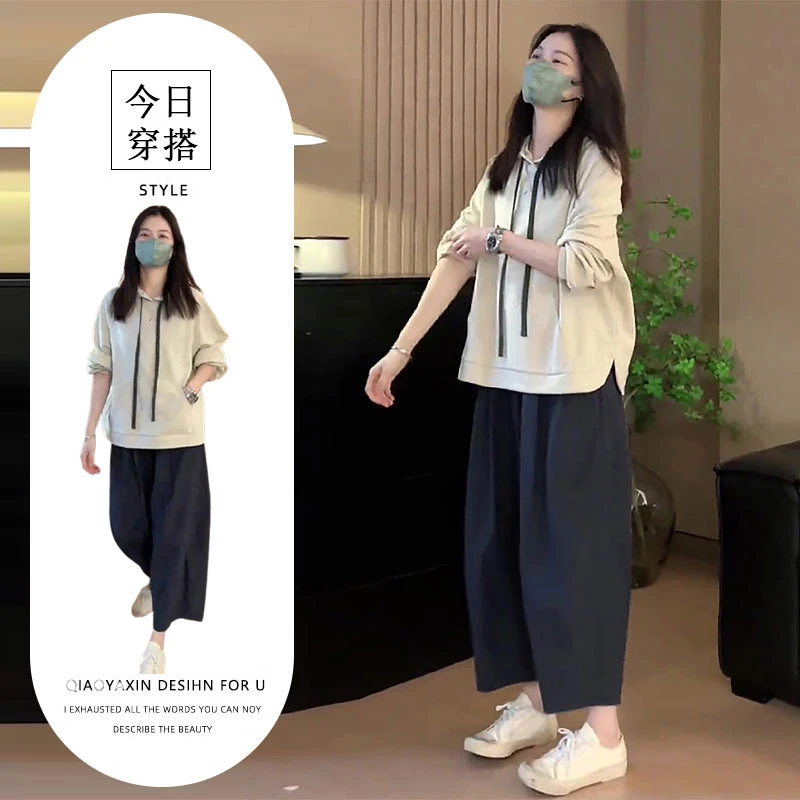 秋装女2025年新款时尚套装宽松显瘦连帽套头卫衣气质休闲裤两件套