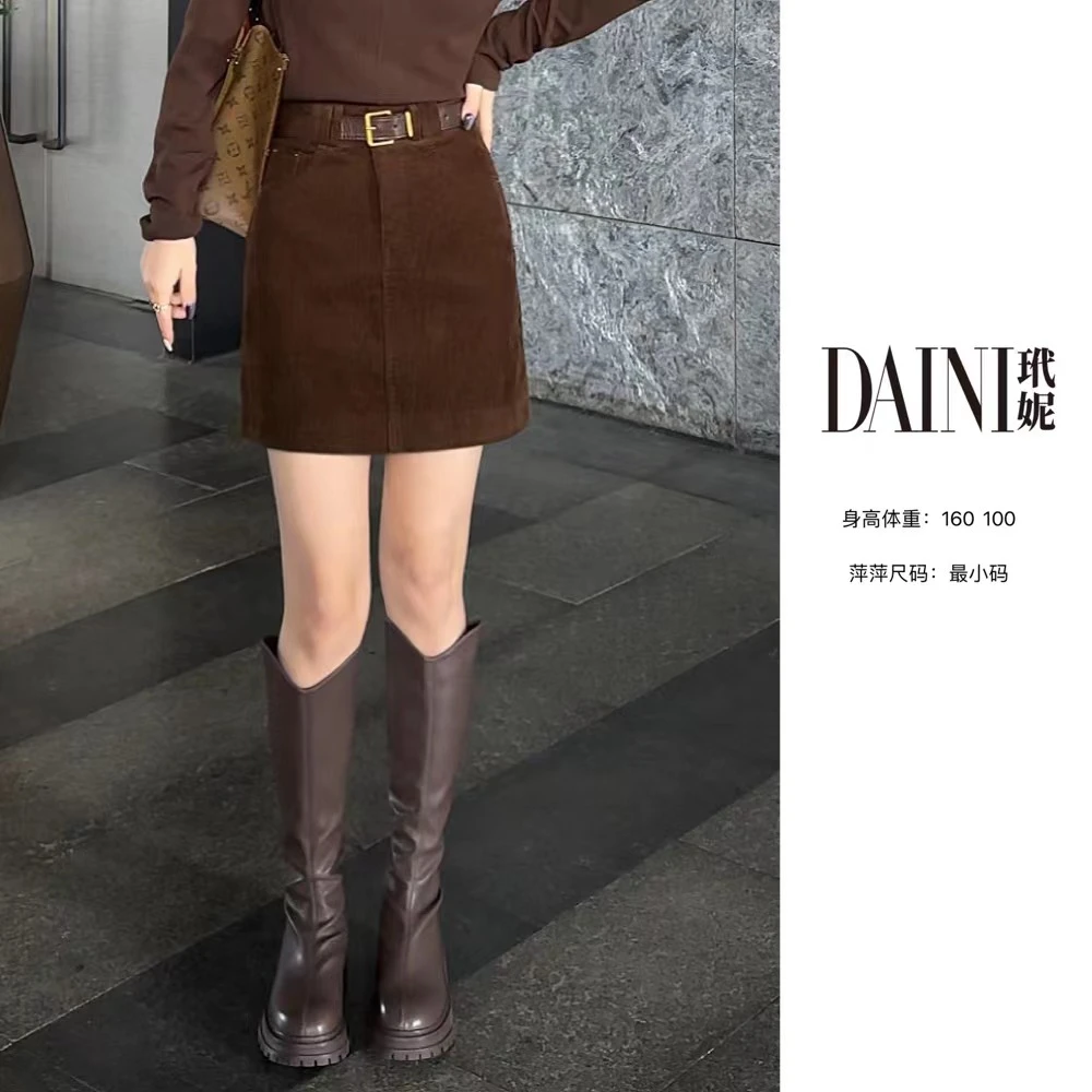 【萍萍推荐】秋冬款 高腰减龄灯芯绒气质A版半裙时尚宽腰带气质裤
