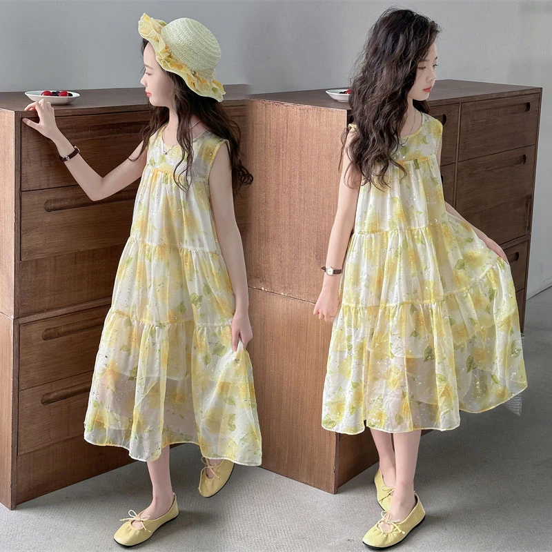 女童夏季连衣裙2025新款中大童网红洋气潮款女孩休闲儿童公主裙子