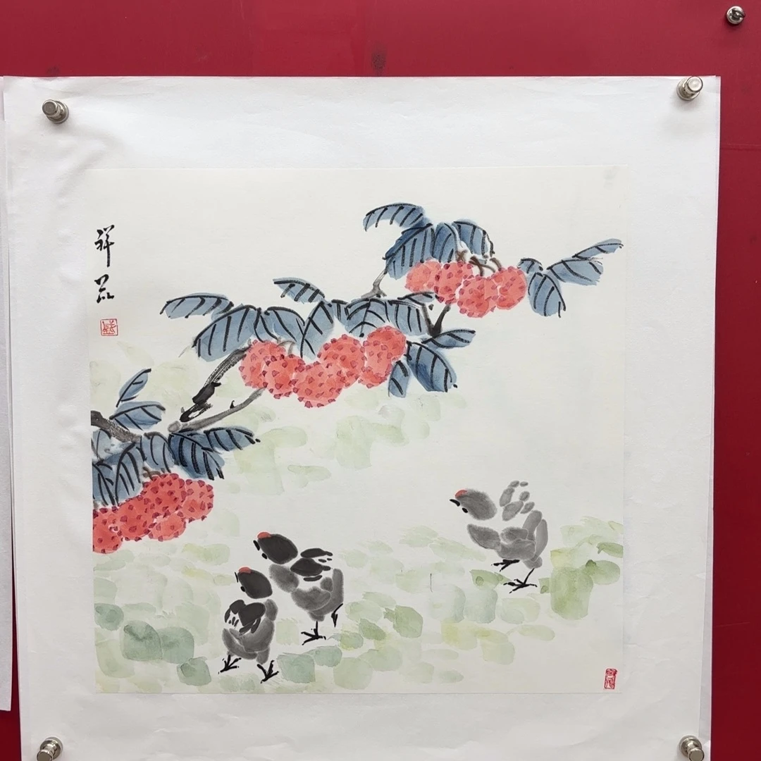 国画盛祥昆手绘荔枝图