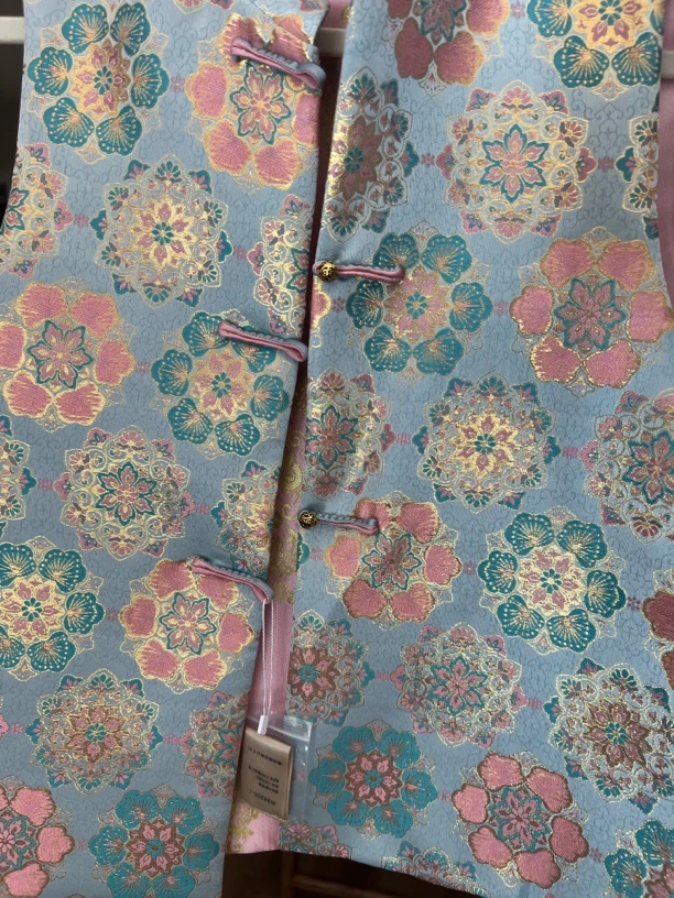 蓝色提花两穿马甲