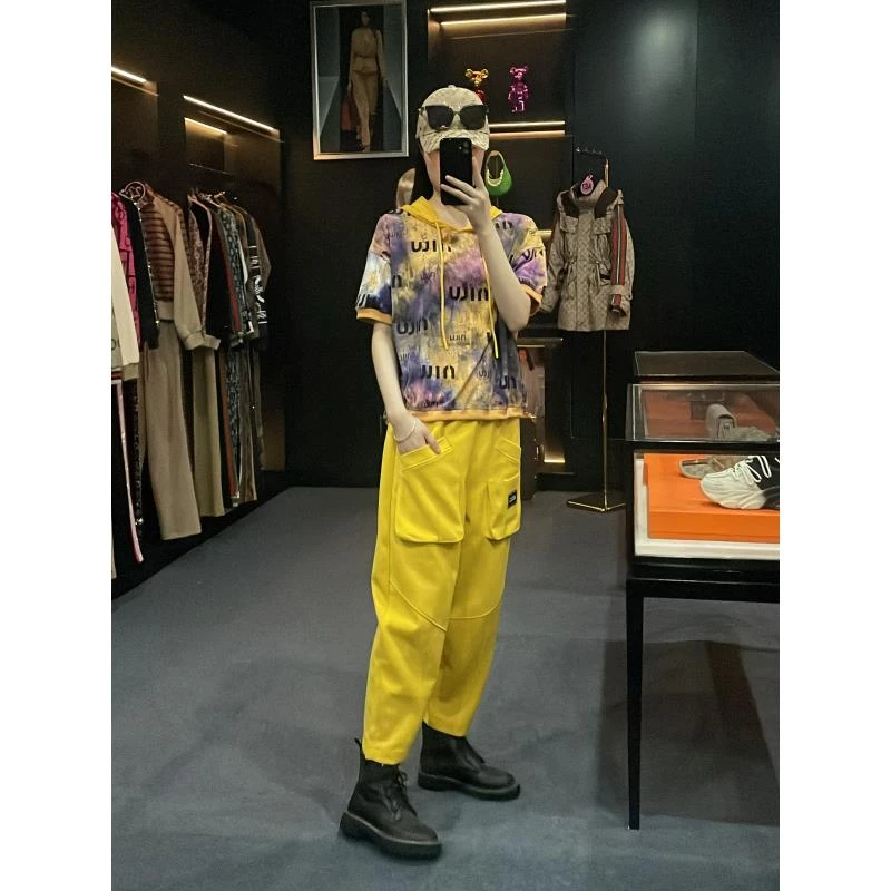 【编码B53】春夏季新款时尚减龄遮肉渐变连帽百搭休闲宽松 套装-975