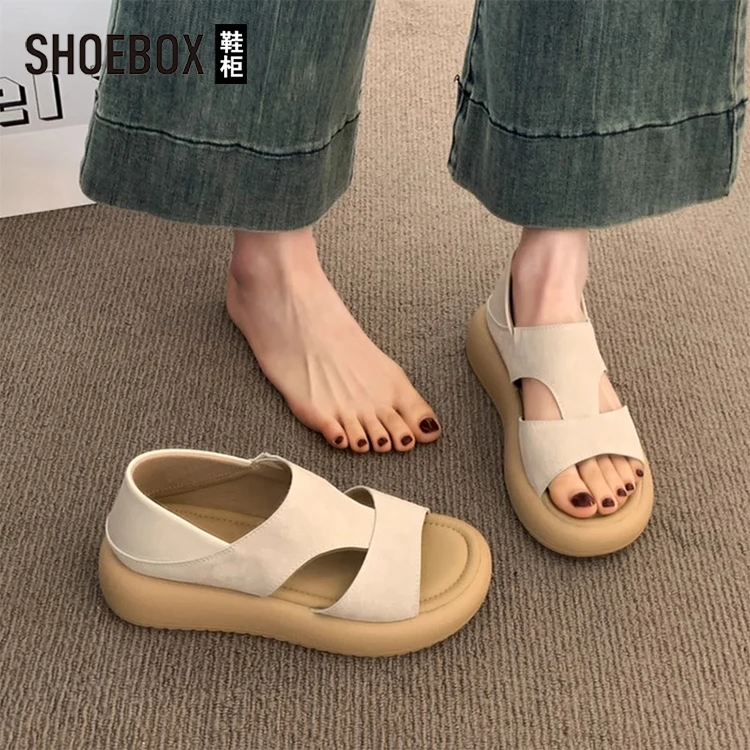 SHOEBOX鞋柜厚底凉鞋女款外穿2025新款夏季露趾两穿包跟凉拖鞋