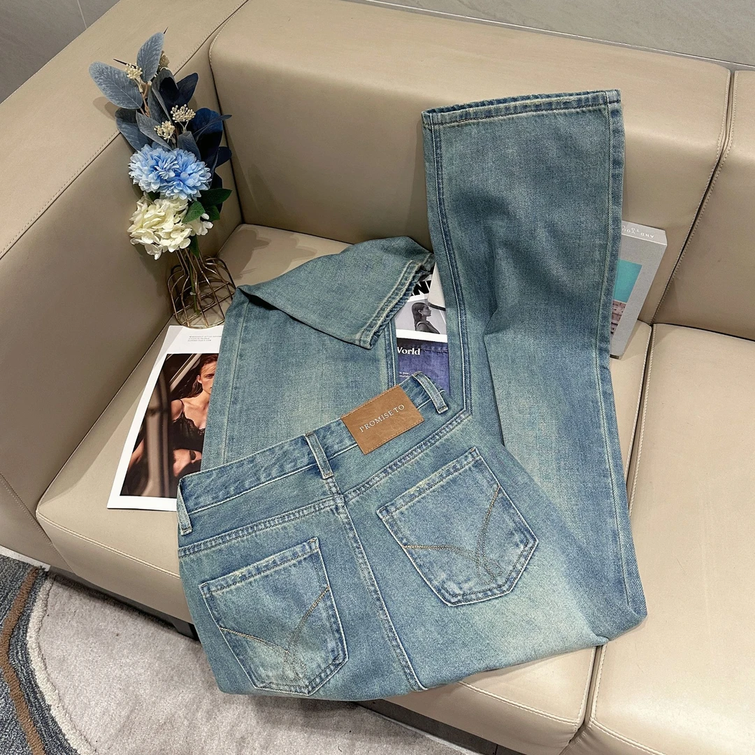 洋(现货送运费险）2025 夏款雾霾蓝窄版阔腿高腰垂感直筒牛仔裤