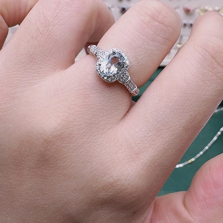 海蓝宝石戒圈银S925镶嵌戒指488