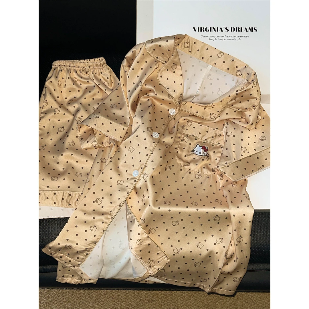 【波点kt猫】冰丝睡衣女夏季薄款宽松大码短袖短裤可外穿家居服套装