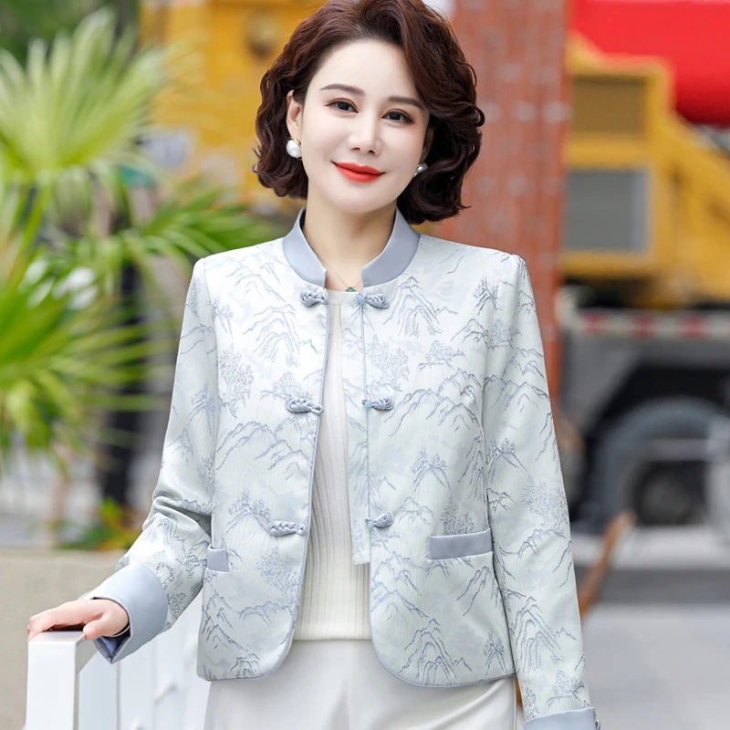 小个子妈妈春装新中式国风外套2025新款中老年春秋刺绣唐装上衣女