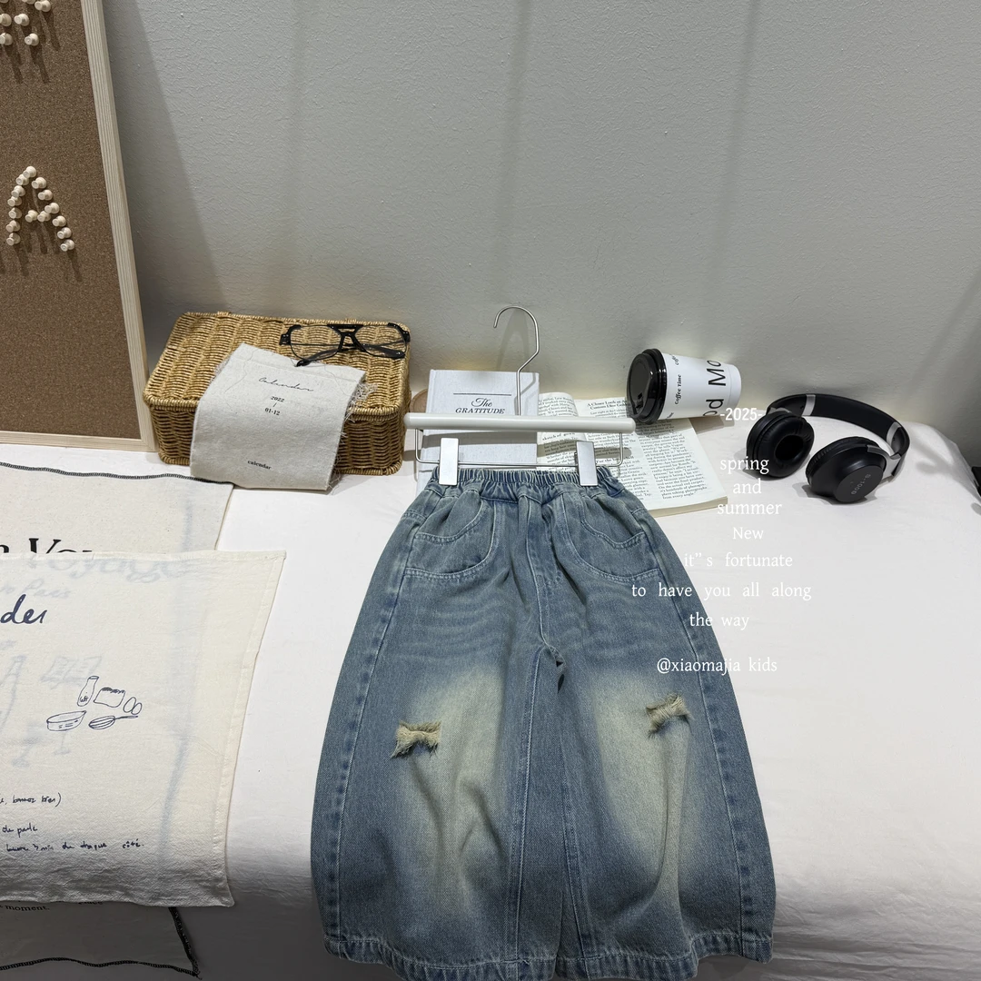 现货-儿童夏季新款牛仔裤K-5377穿搭老爹裤宽松潮流百搭男女同款