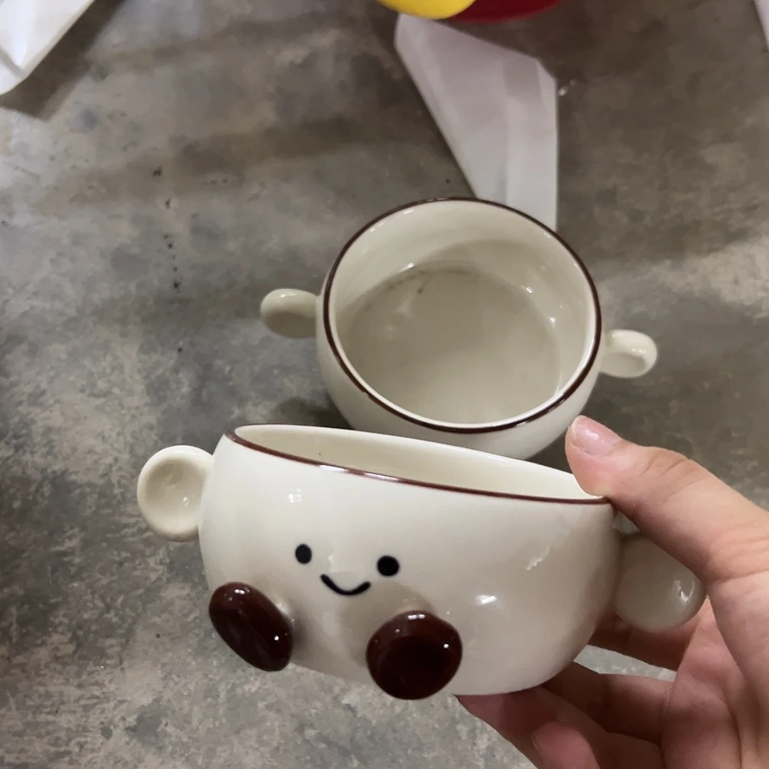 搪瓷微瑕可可豆双耳碗一个