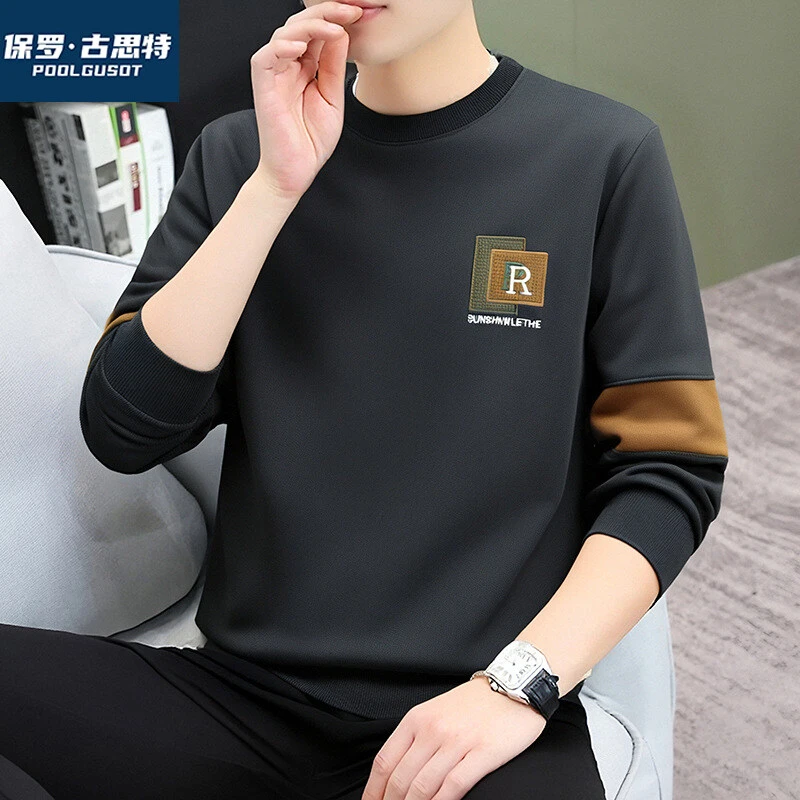 保罗·古思特圆领套头卫衣男2025秋季新款打底衫潮牌春秋男装宽松