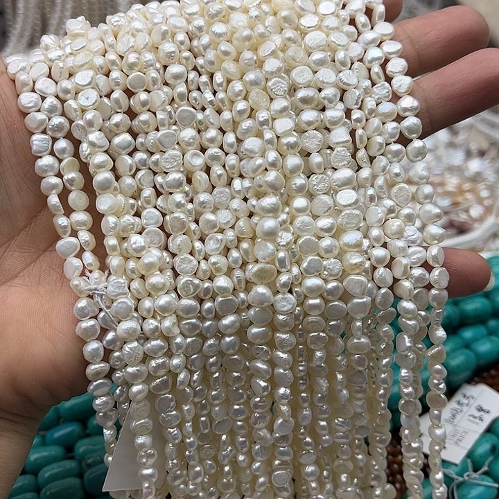 玛瑙/玉髓未镶嵌珠宝半成品一条3-5mm左右碎银巴洛克珍珠