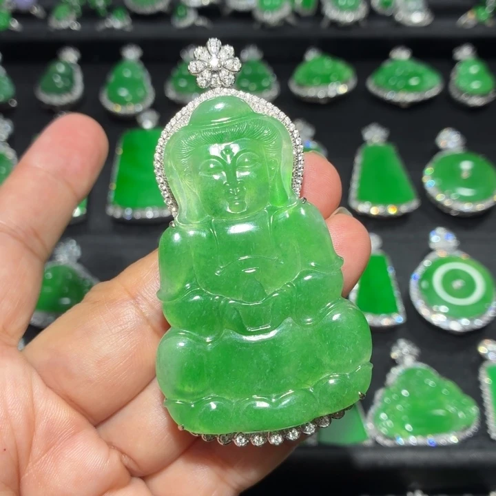 翡翠18K金镶嵌吊坠(不含链)