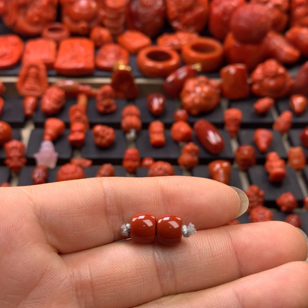 【闪购商品】南红玛瑙直切对珠未镶嵌