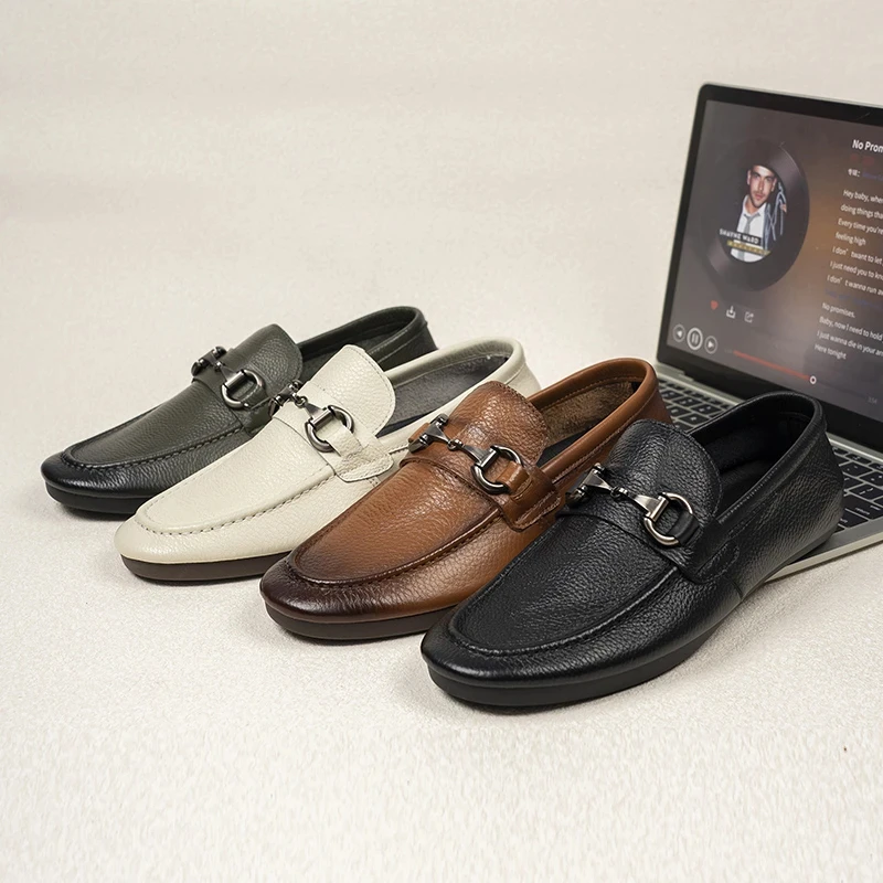 头层牛皮夏季头层牛皮软底透气驾车鞋男士懒人豆豆鞋休闲A25168