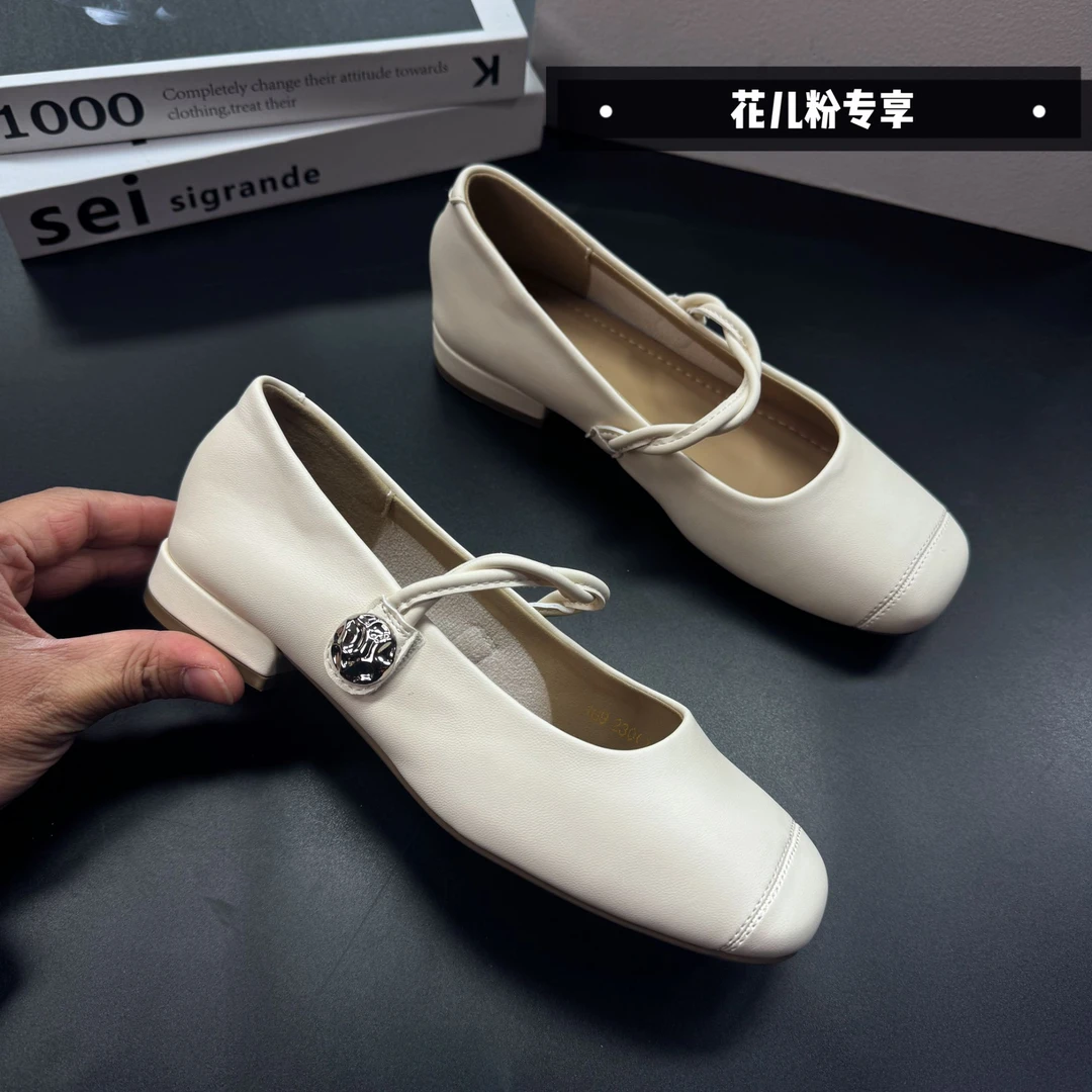 休闲圆头时尚皮鞋低跟软底浅口千金风单鞋鞋169米色