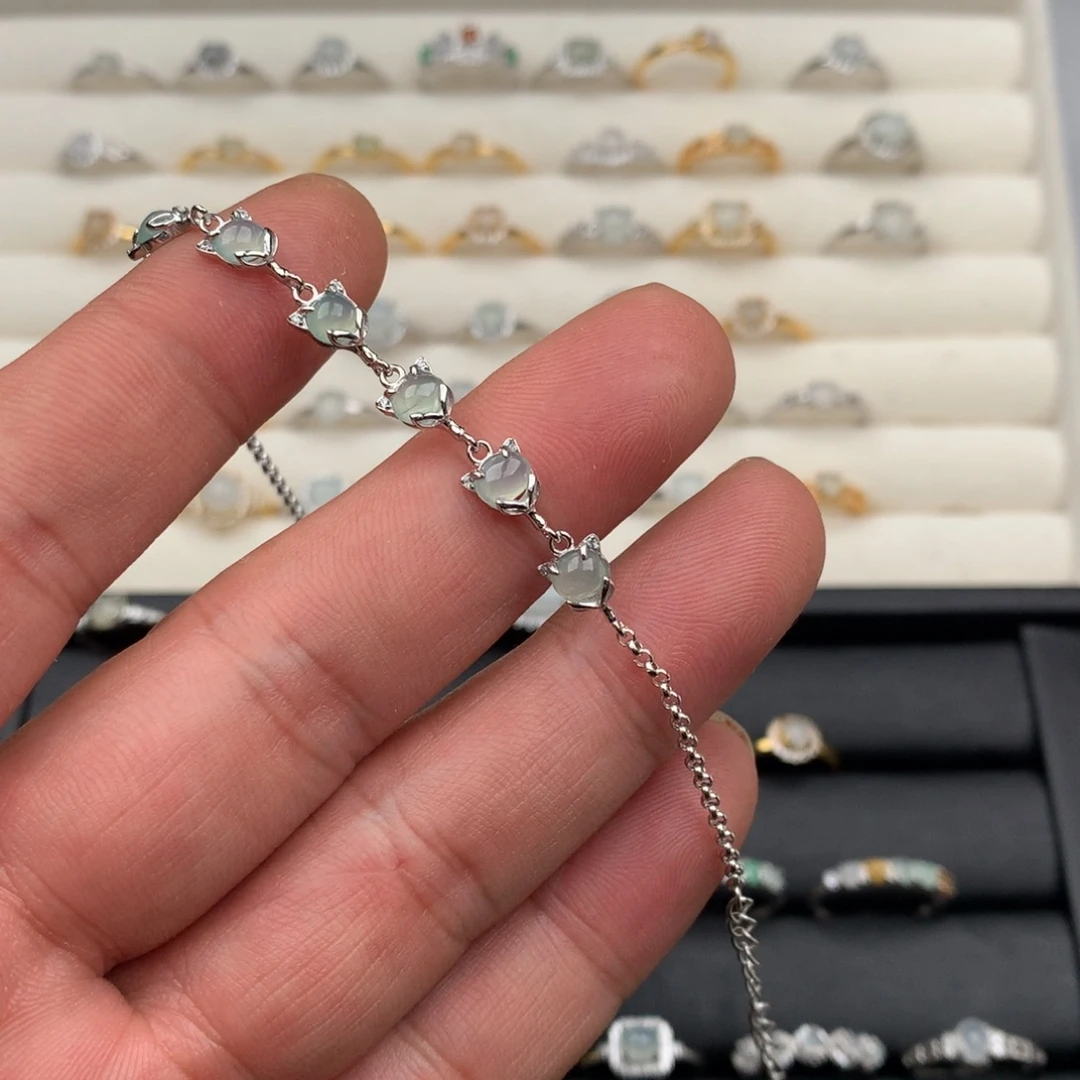 嘎***脆翡翠银S925镶嵌戒圈273