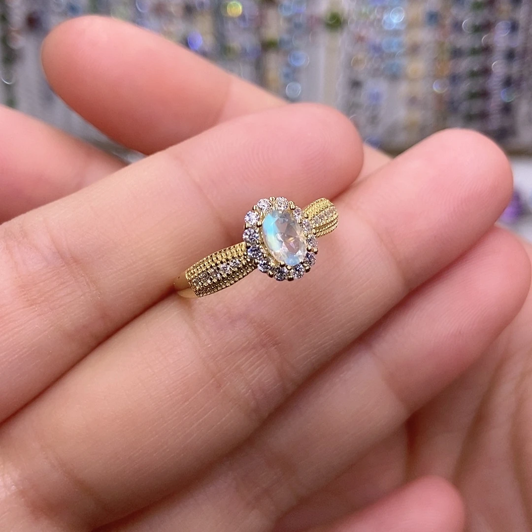 月光石银S925镶嵌戒指