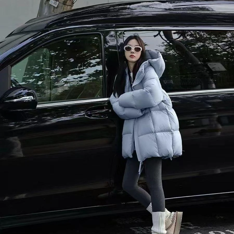 云朵泡芙中长款棉服女2025冬季新款宽松加厚保暖连帽棉袄外套潮