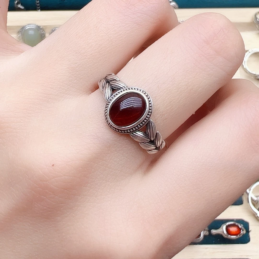 血珀戒指银S925镶嵌，