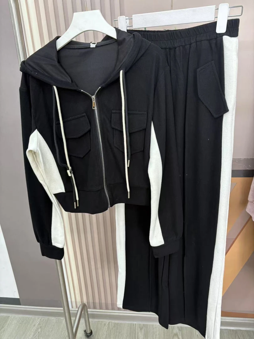 【仟媛】22#高级感运动服套装新款宽松洋气休闲减龄拼色卫衣两件套