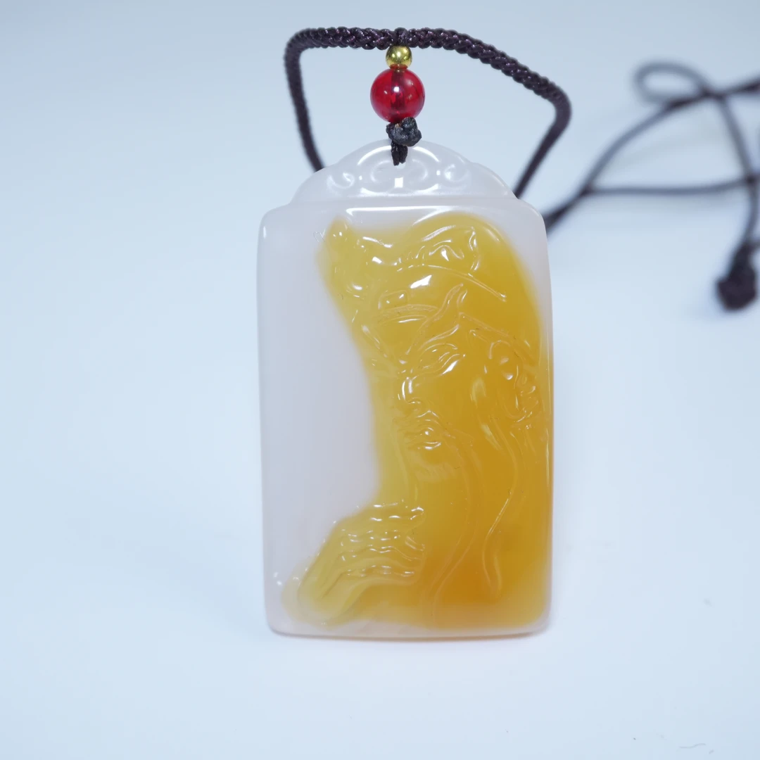 近现代巧雕关公纹玛瑙佩436416*古玉*传承